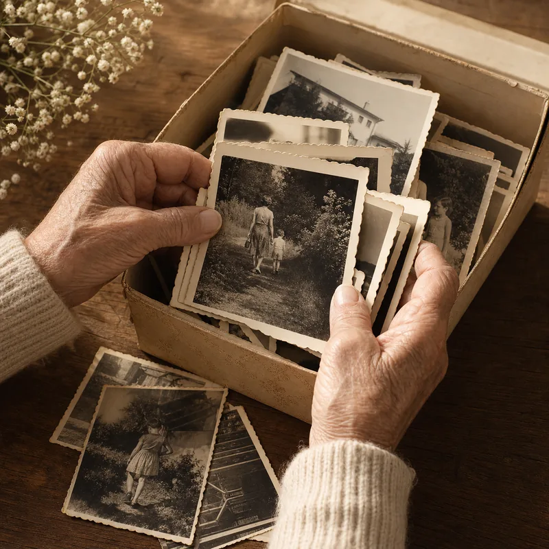 Familie wählt gemeinsam Erinnerungsfotos